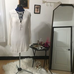 White Forever 21 Lace-up Tunic Dress